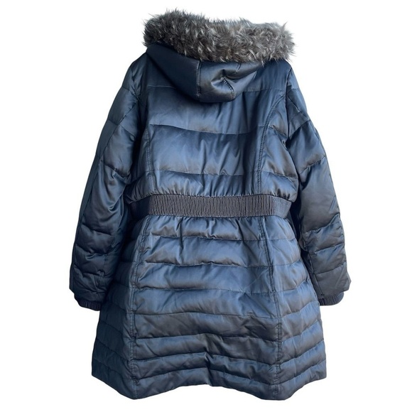 DKNY Puffer Hooded Jacket Plus 1X Gray Buckle Clasp Belt Cozy Fleece Lined - Picture 2 of 2